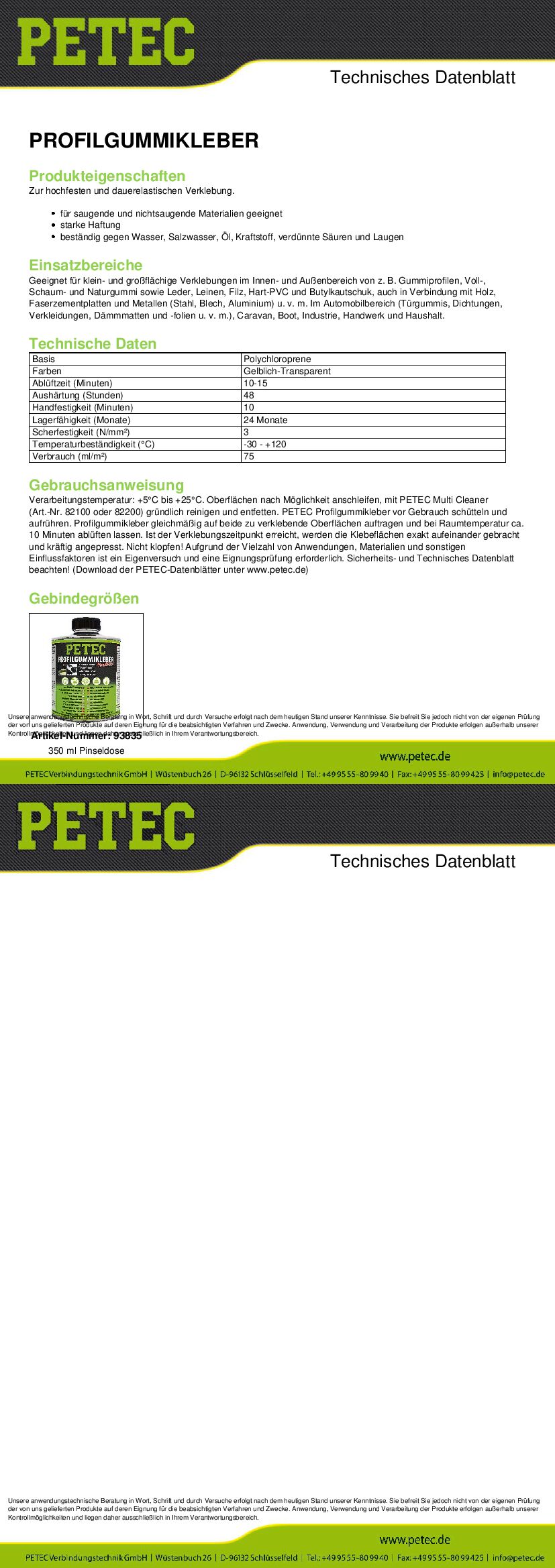 Gummikleber PETEC Profilgummikleber 350ml Dose
